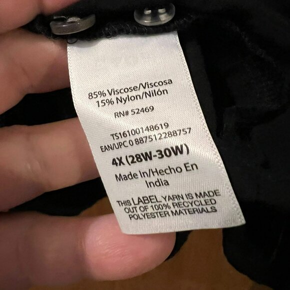 Size 4X(28/30W) - Terra & Sky - Black Roll Sleeve Blouse - Cross Over Front - Picture 5 of 8